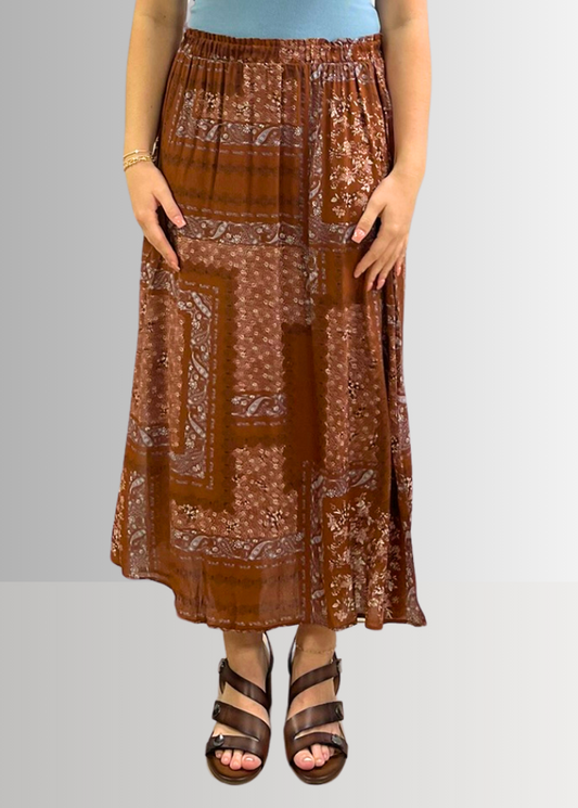 Paisley Patch Print Maxi Skirt