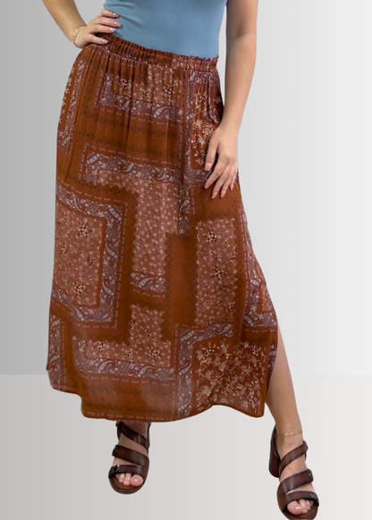 Paisley Patch Print Maxi Skirt