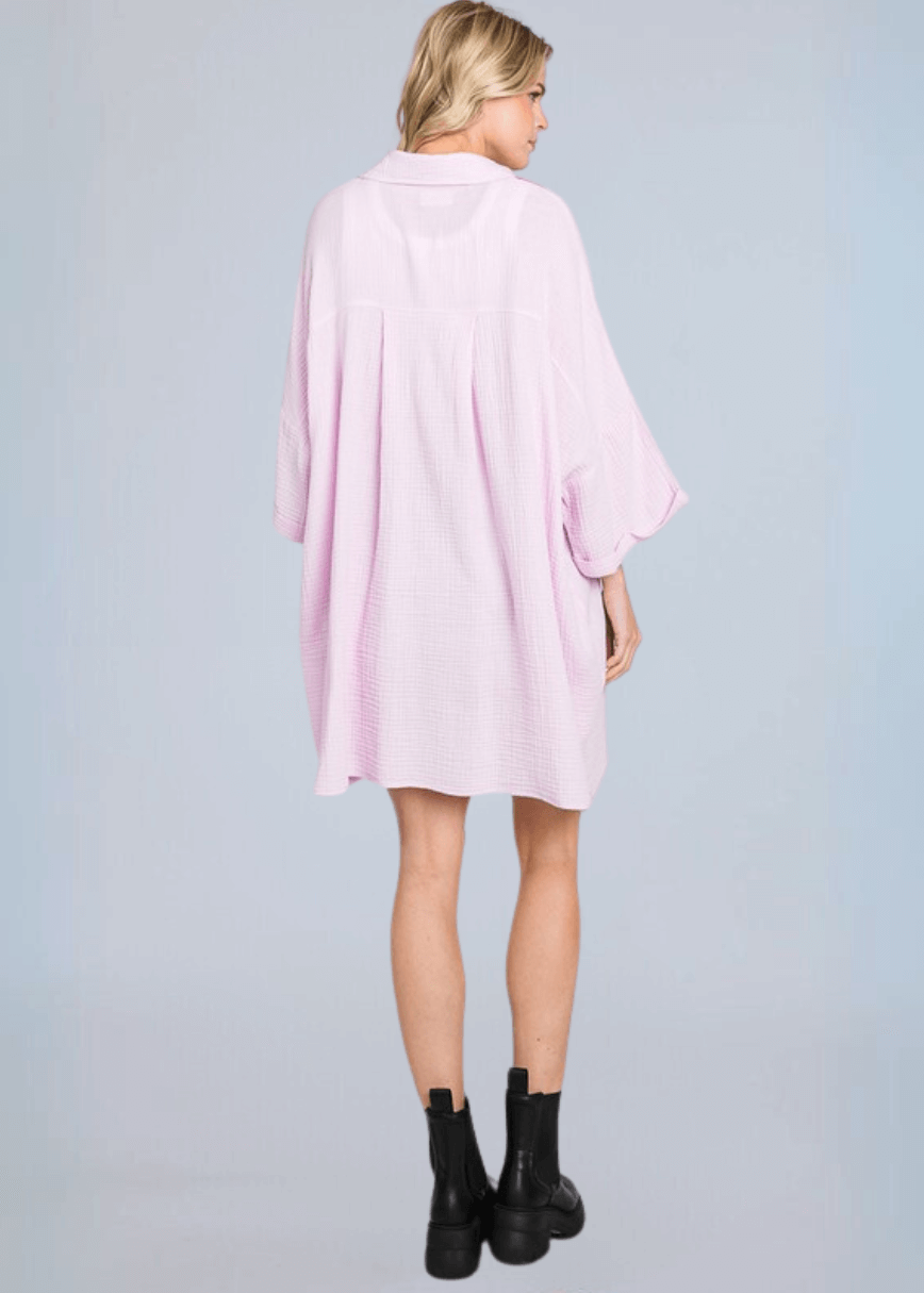 Boyfriend Slouchy Gauze Top in Pink Lilac Made in USA