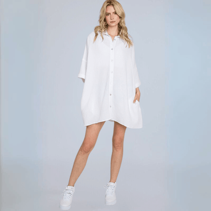 Boyfriend Slouchy Gauze Top in Off White Made in USA