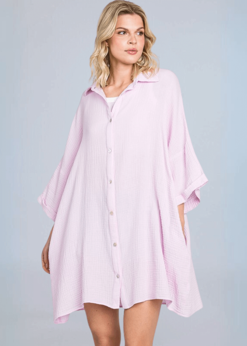 Boyfriend Slouchy Gauze Top in Pink Lilac Made in USA