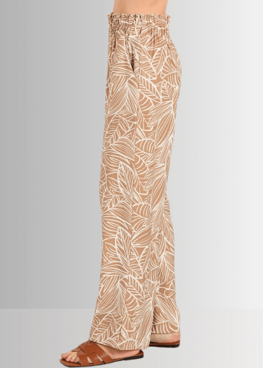 Breezy Tropical Print Pants (Taupe)