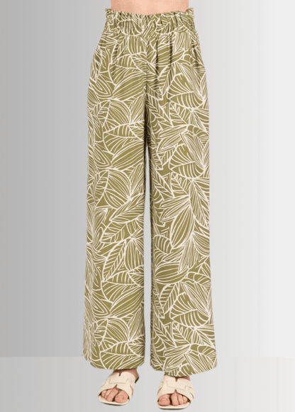 Breezy Tropical Print Pants (Olive)