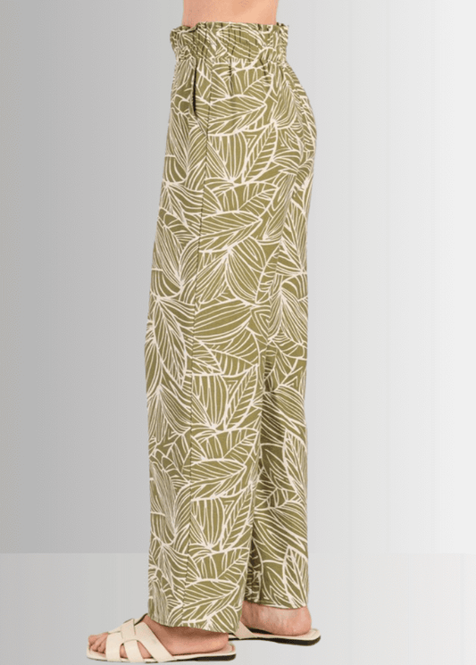 Breezy Tropical Print Pants (Olive)