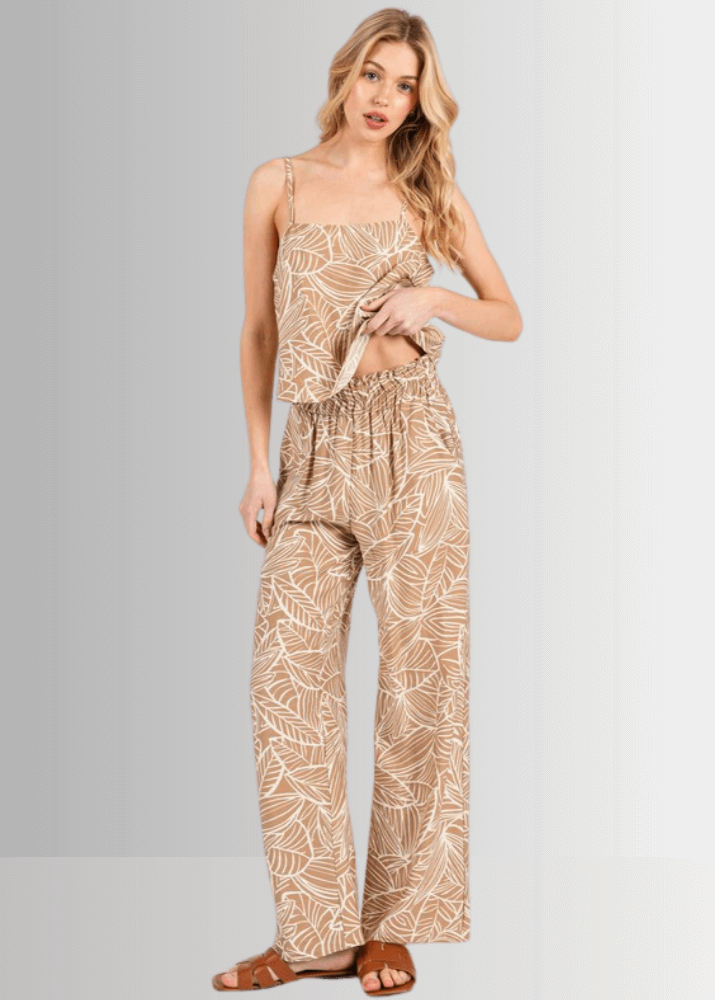 Breezy Tropical Cami Tank Top (Taupe)