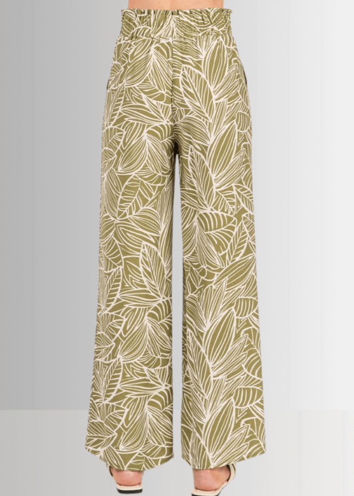 Breezy Tropical Print Pants (Olive)