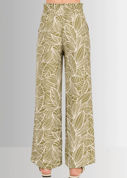 Breezy Tropical Print Pants (Olive)
