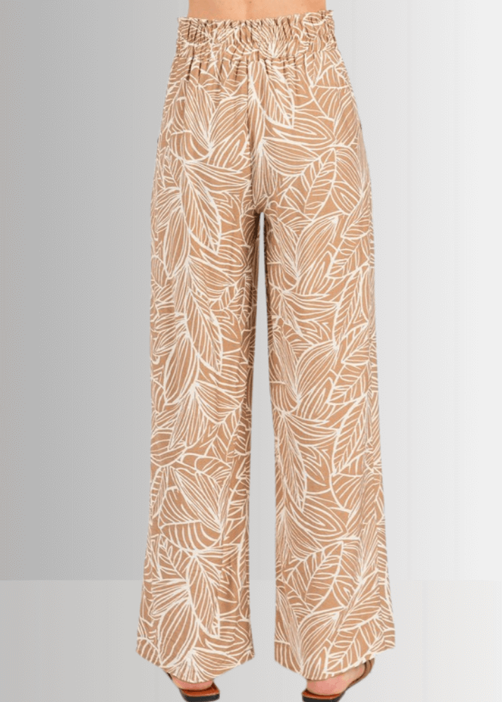 Breezy Tropical Print Pants (Taupe)