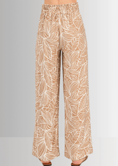 Breezy Tropical Print Pants (Taupe)