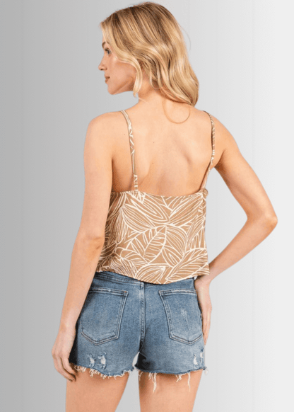Breezy Tropical Cami Tank Top (Taupe)
