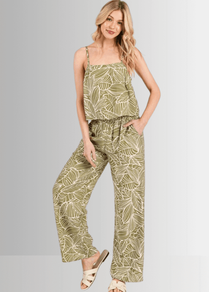 Breezy Tropical Cami Tank Top (Olive)