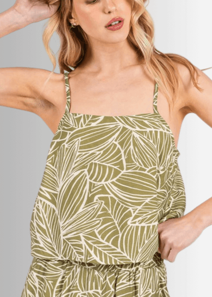 Breezy Tropical Cami Tank Top (Olive)