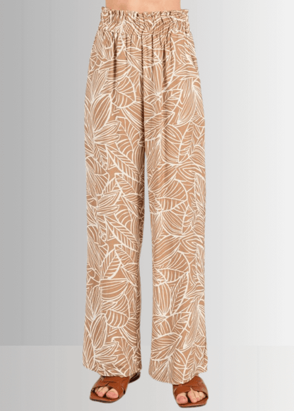 Breezy Tropical Print Pants (Taupe)
