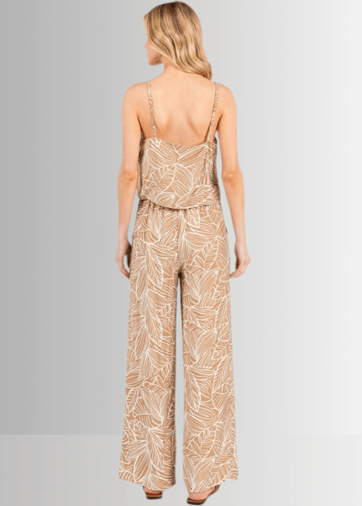 Breezy Tropical Print Pants (Taupe)
