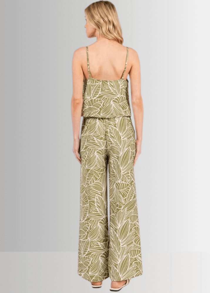 Breezy Tropical Print Pants (Olive)