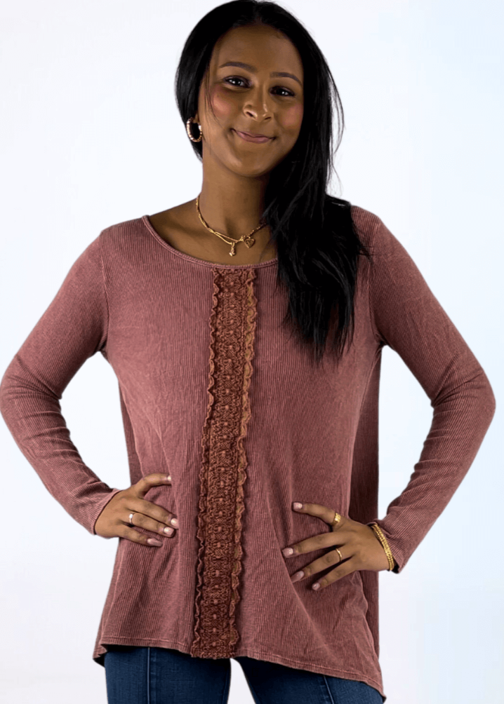 Thermal Lace Trim Top Made in USA