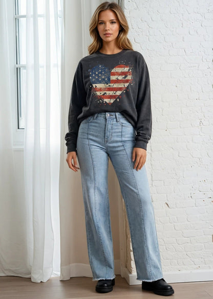 Distressed Patriotic Heart Heavy Weight Sweatshirt