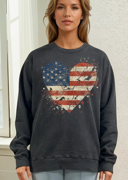 Distressed Patriotic Heart Heavy Weight Sweatshirt