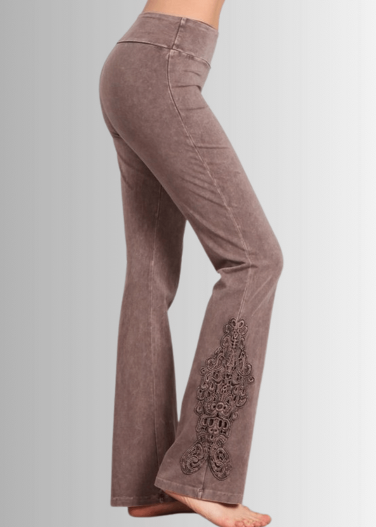 Mineral Washed Bootcut Jeggings Crochet Detail