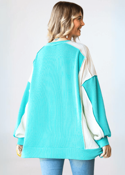 Mixed Media Oversized Color Block Pullover CLEARANCE FINAL SALE