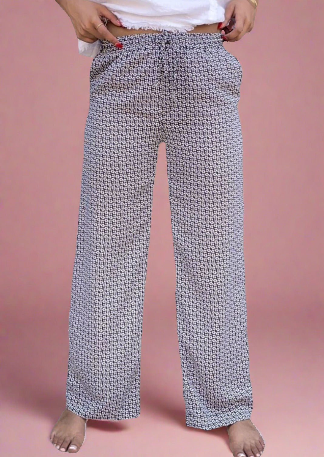 Navy Vintage Flower Print Pants - Clearance Final Sale
