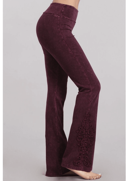 Mineral Washed Bootcut Jeggings Crochet Detail Made in USA