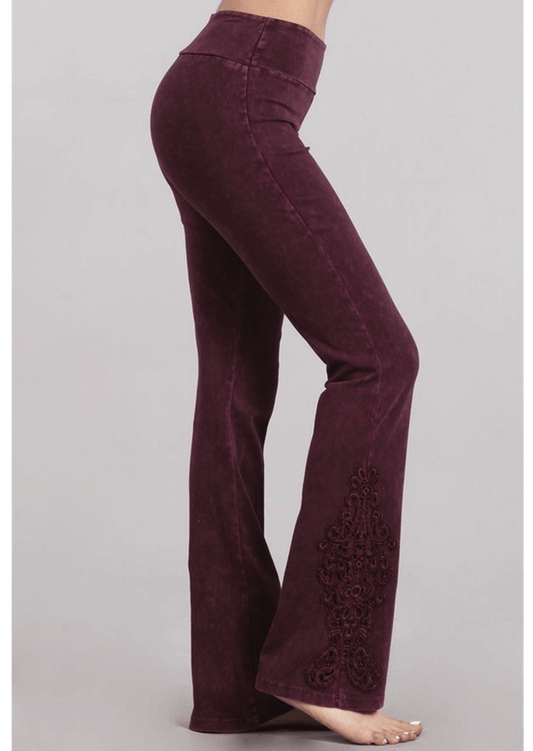 Mineral Washed Bootcut Jeggings Crochet Detail Made in USA