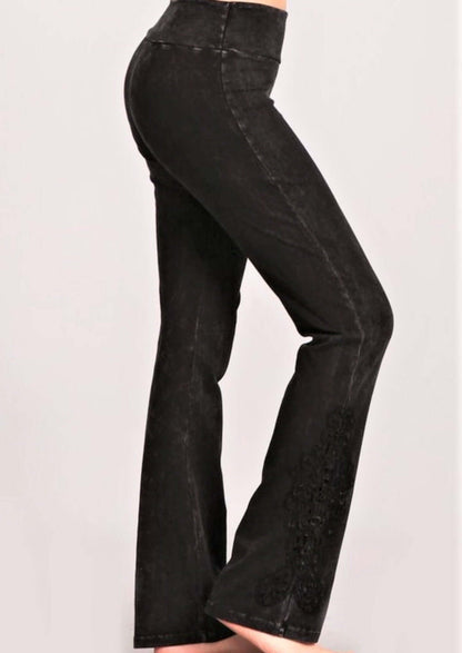 Mineral Washed Bootcut Jeggings Crochet Detail Made in USA