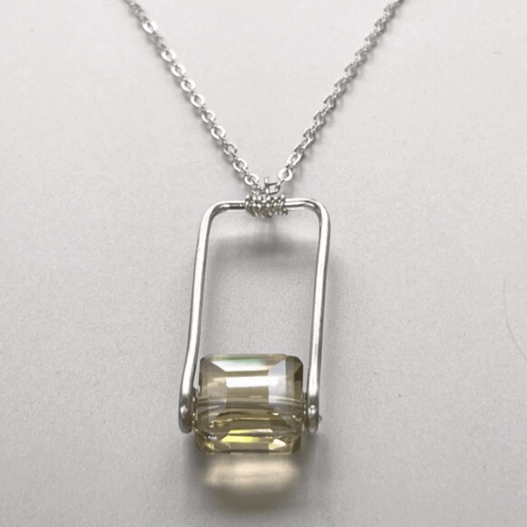 Artisan Crafted Champagne Crystal Pendant Necklace Handmade in USA