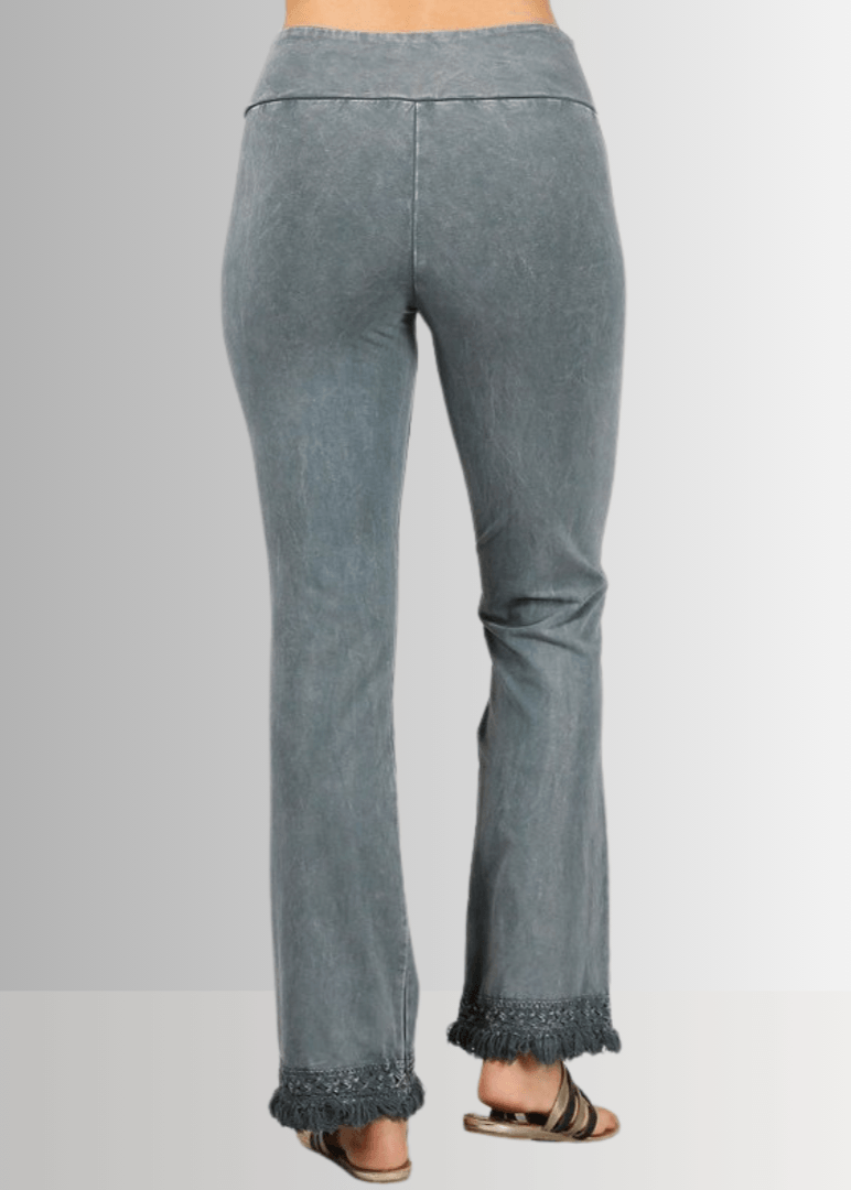 Mineral Washed Crochet Fringe Hem Pants in Plus Size (Gray Denim)