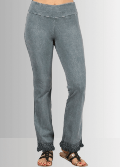 Mineral Washed Crochet Fringe Hem Pants in Plus Size (Gray Denim)