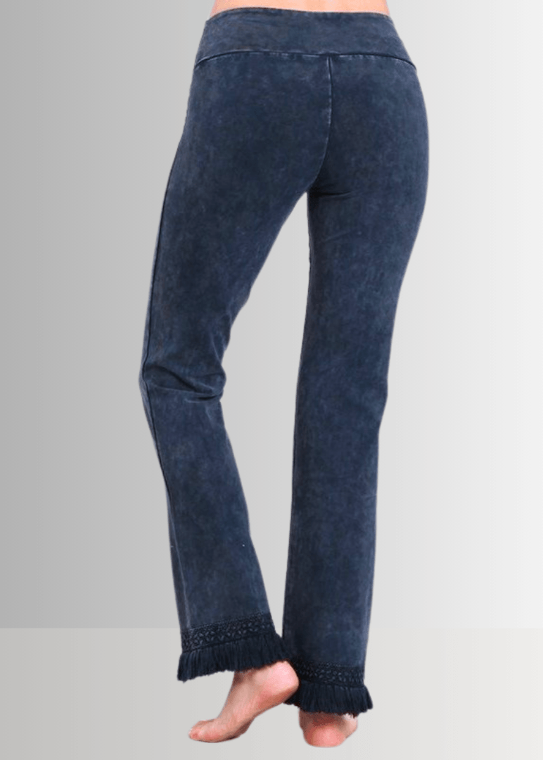 Mineral Washed Crochet Fringe Hem Pants in Plus Size (Dark Denim)