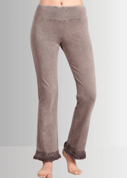 Mineral Washed Crochet Fringe Hem Pants in Plus Size (Desert Taupe)