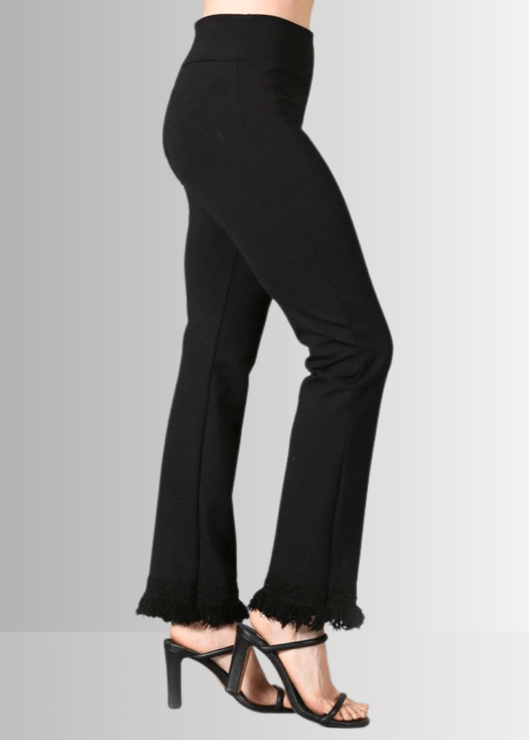 Mineral Washed Crochet Fringe Hem Pants in Plus Size (Black)