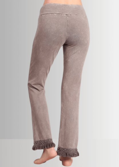 Mineral Washed Cropped Pants with Crochet Fringe Hem (Taupe)