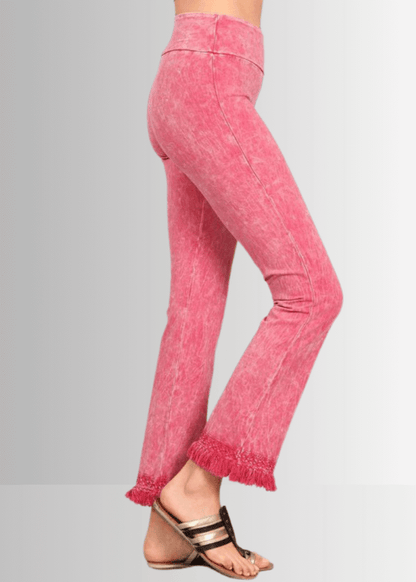 Mineral Washed Crochet Fringe Hem Pants in Plus Size (Pink Denim)
