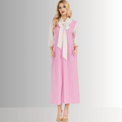 Honeycomb Jersey Classic Bowtie Midi Dress Clearance Final Sale