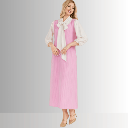 Honeycomb Jersey Classic Bowtie Midi Dress Clearance Final Sale