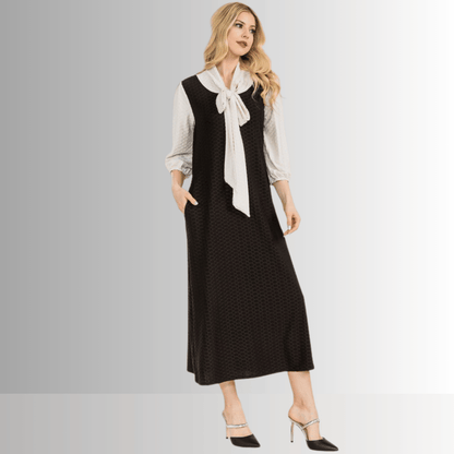 Honeycomb Jersey Classic Bowtie Midi Dress Clearance Final Sale