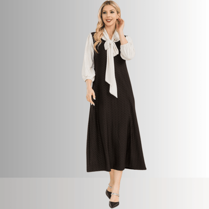 Honeycomb Jersey Classic Bowtie Midi Dress Clearance Final Sale