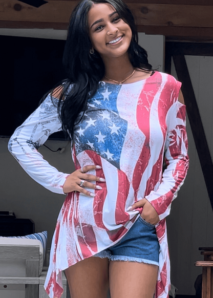Patriotic Cold Shoulder Tunic CLEARANCE FINAL SALE