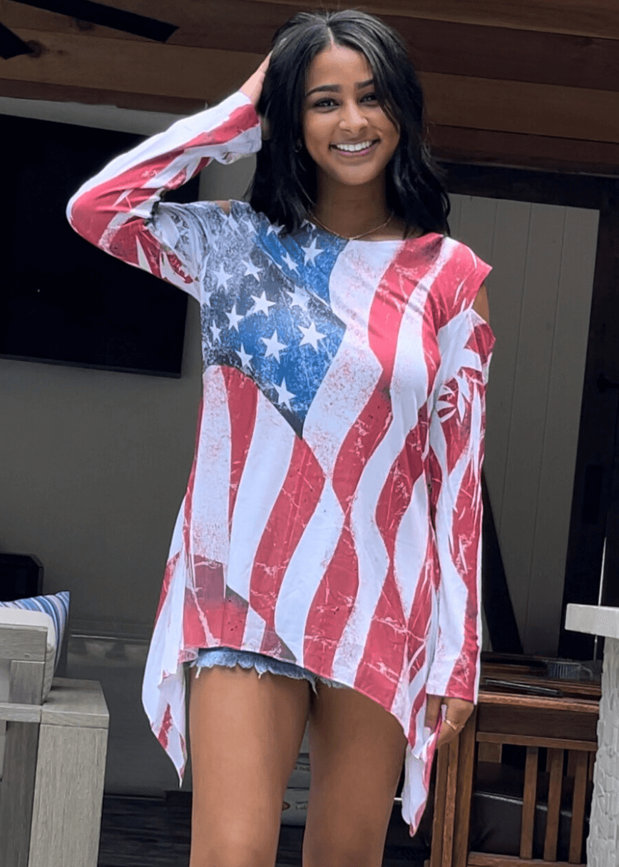 Patriotic Cold Shoulder Tunic CLEARANCE FINAL SALE