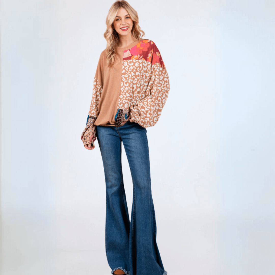 Mixed Media Color Block Top CLEARANCE FINAL SALE