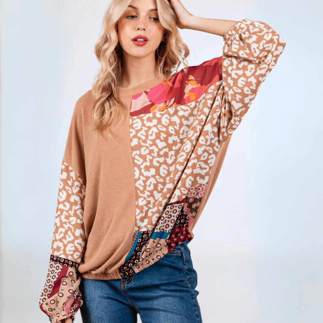 Mixed Media Color Block Top CLEARANCE FINAL SALE