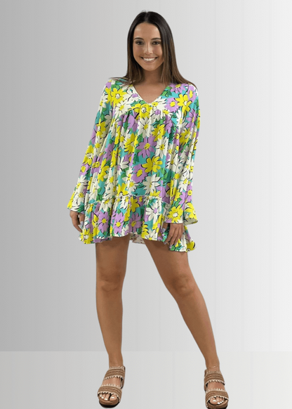 Skyler Retro Floral Print Mini Dress CLEARANCE FINAL SALE