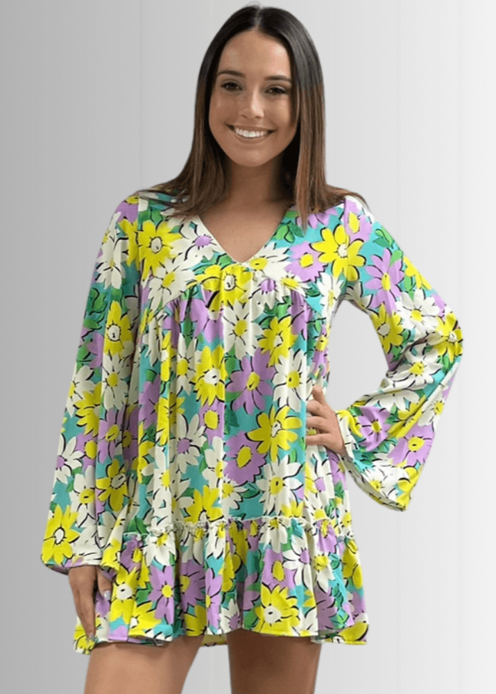 Skyler Retro Floral Print Mini Dress CLEARANCE FINAL SALE