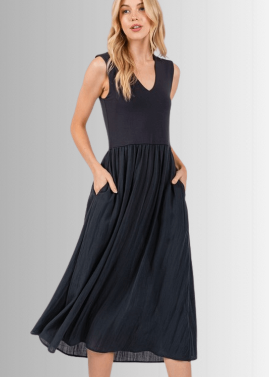 Nora Sleeveless Contrast Midi Dress
