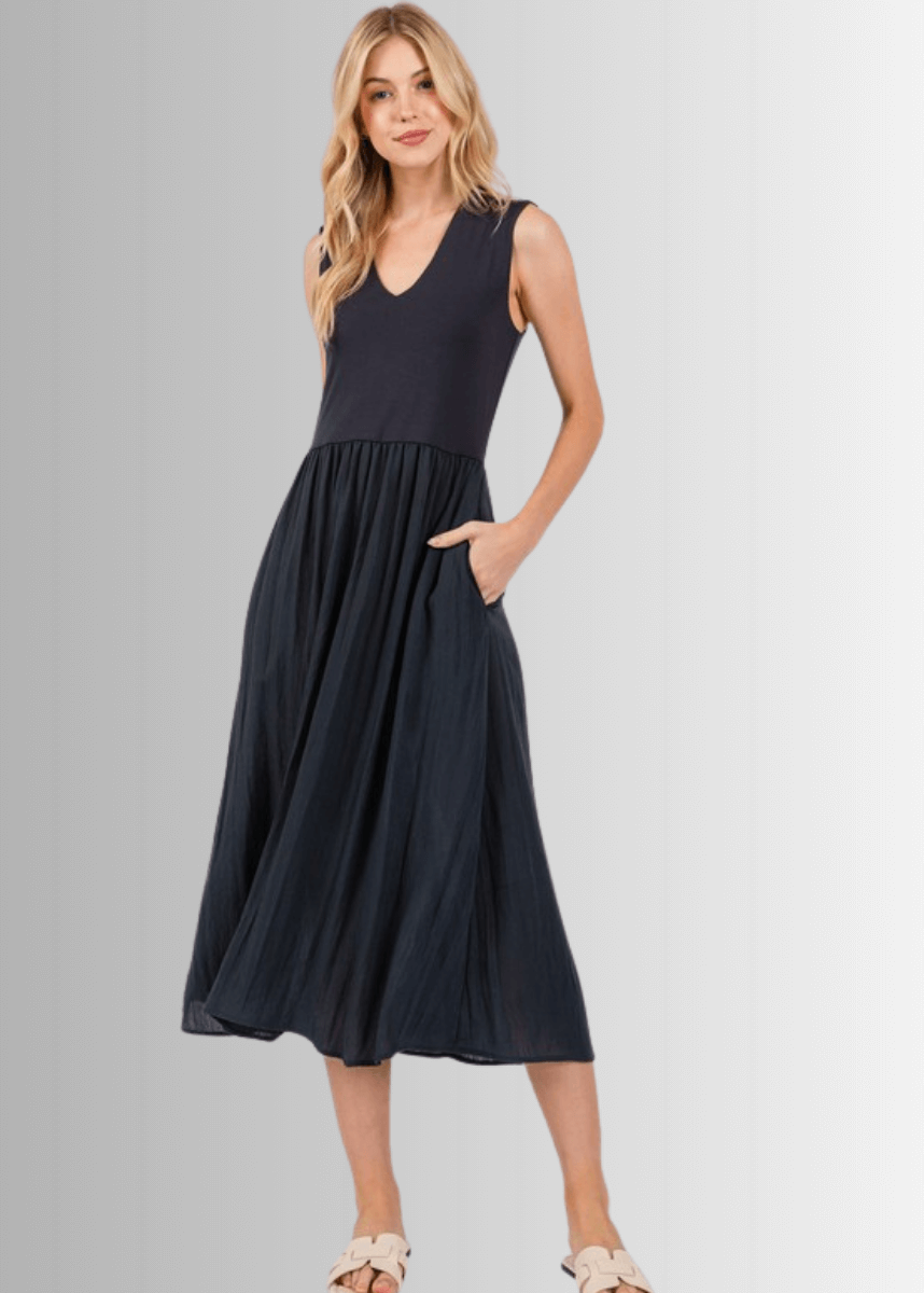 Nora Sleeveless Contrast Midi Dress