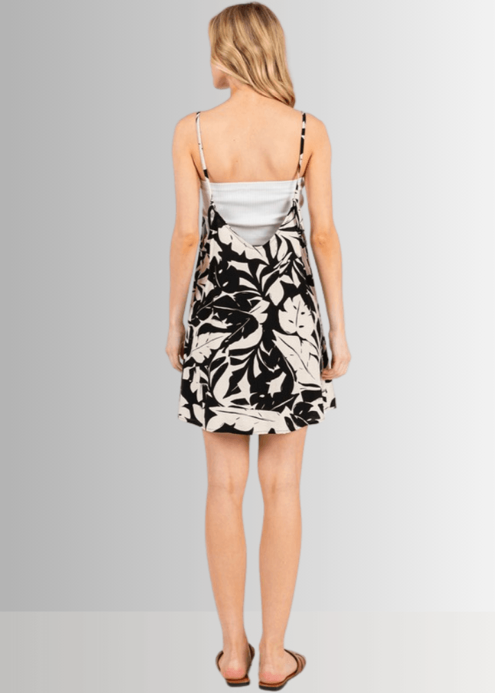 Cora Black Tropical Print Mini Dress