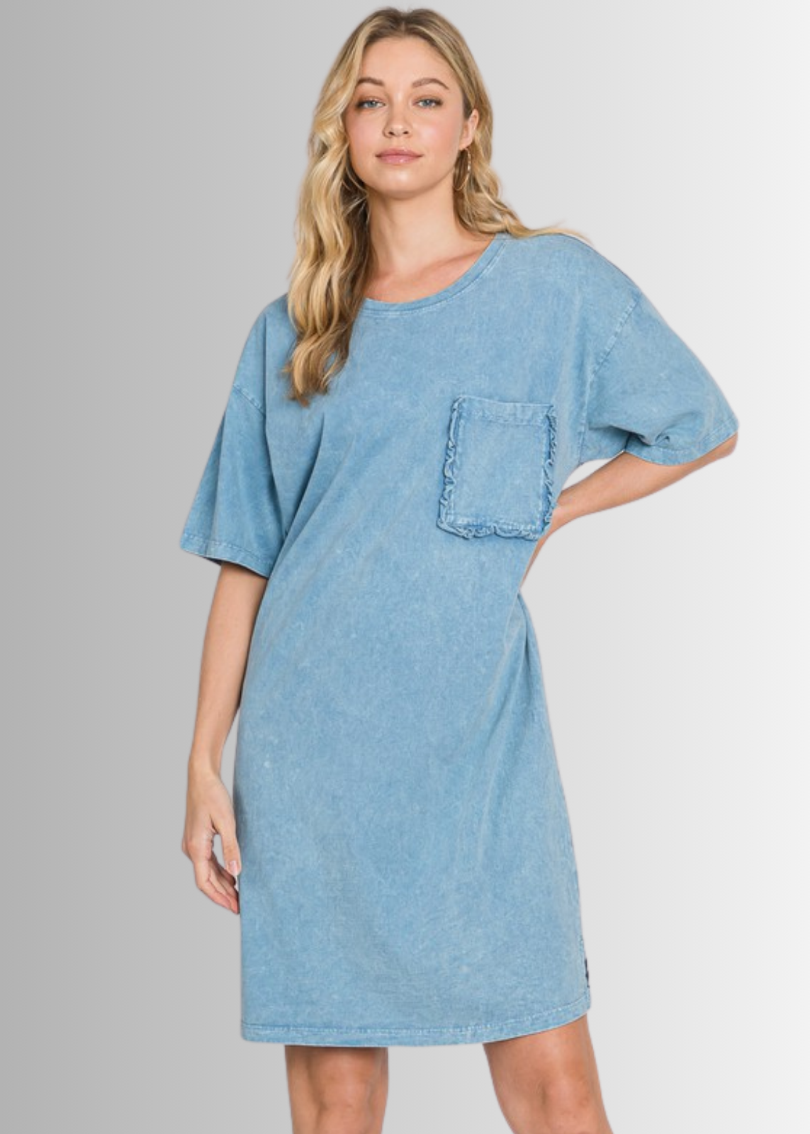 Charlee Mineral Washed Shirt Dress in Steele Blue